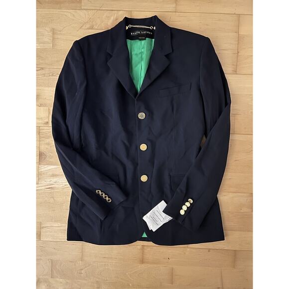 Ralph Lauren Black Label Navy Blue Blazer Equestrian Wool Blend Gold Buttons 6 - Picture 1 of 4